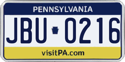 PA license plate JBU0216