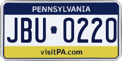 PA license plate JBU0220