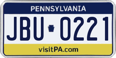PA license plate JBU0221