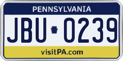 PA license plate JBU0239