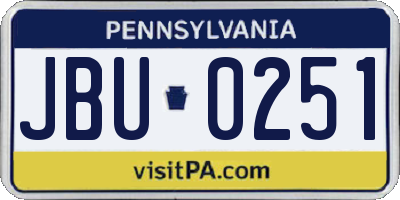 PA license plate JBU0251