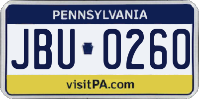 PA license plate JBU0260