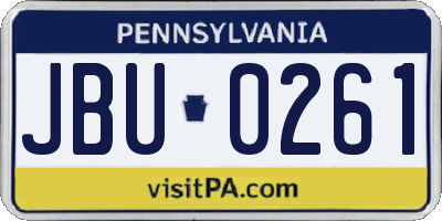 PA license plate JBU0261