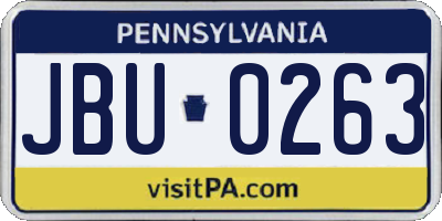 PA license plate JBU0263