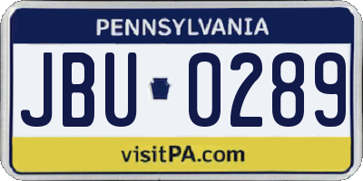 PA license plate JBU0289