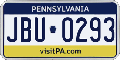 PA license plate JBU0293