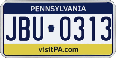 PA license plate JBU0313