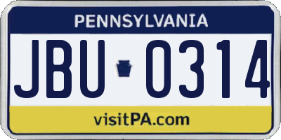 PA license plate JBU0314