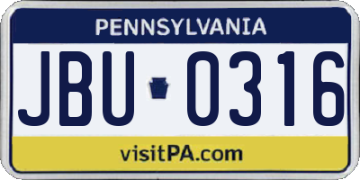 PA license plate JBU0316