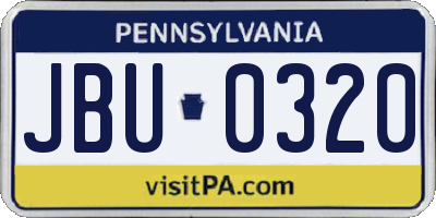 PA license plate JBU0320