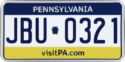 PA license plate JBU0321