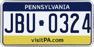 PA license plate JBU0324