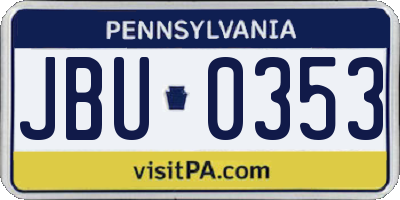 PA license plate JBU0353