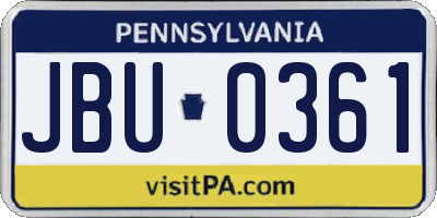 PA license plate JBU0361