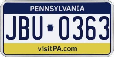 PA license plate JBU0363