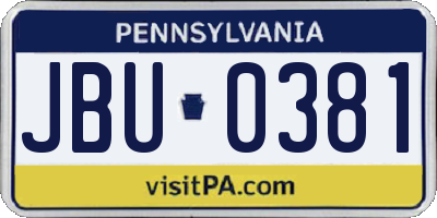 PA license plate JBU0381