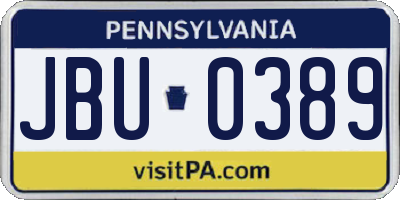 PA license plate JBU0389