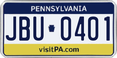 PA license plate JBU0401