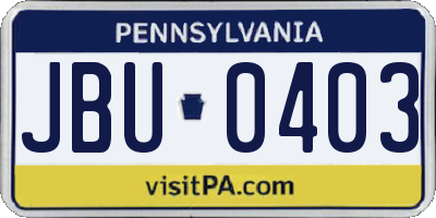 PA license plate JBU0403