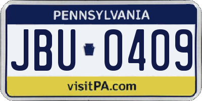 PA license plate JBU0409