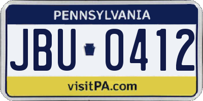 PA license plate JBU0412