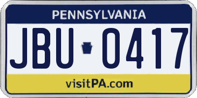 PA license plate JBU0417