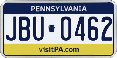 PA license plate JBU0462