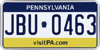 PA license plate JBU0463