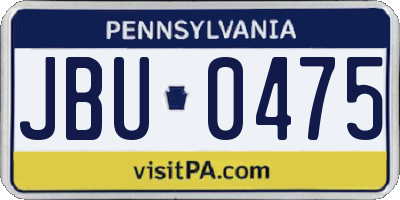 PA license plate JBU0475