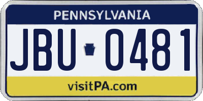 PA license plate JBU0481