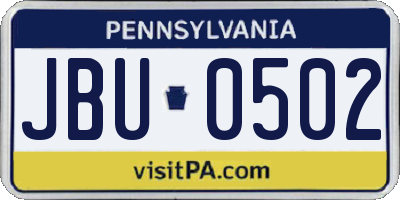 PA license plate JBU0502