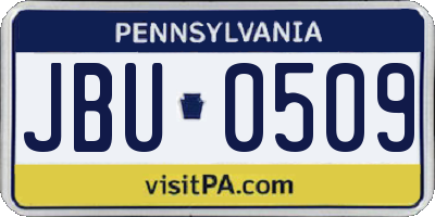 PA license plate JBU0509