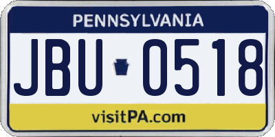 PA license plate JBU0518