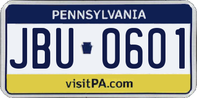 PA license plate JBU0601
