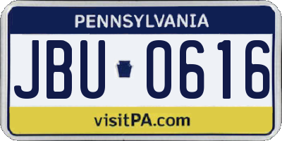 PA license plate JBU0616