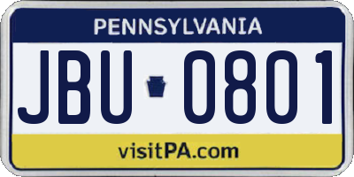PA license plate JBU0801