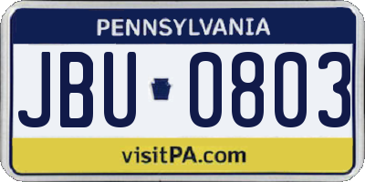 PA license plate JBU0803