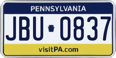 PA license plate JBU0837
