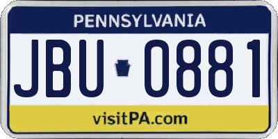 PA license plate JBU0881