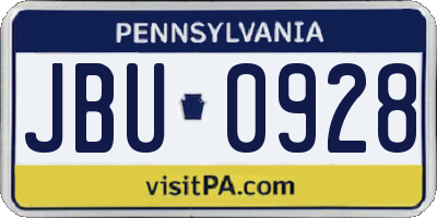 PA license plate JBU0928