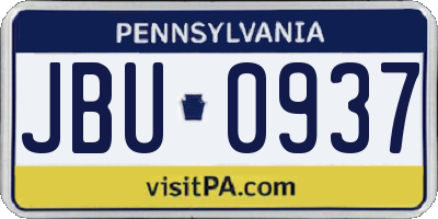 PA license plate JBU0937