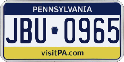 PA license plate JBU0965