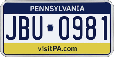 PA license plate JBU0981