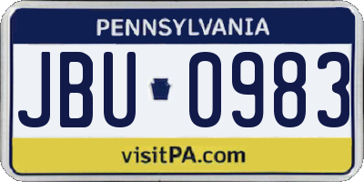 PA license plate JBU0983