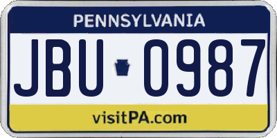 PA license plate JBU0987