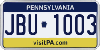PA license plate JBU1003