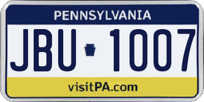 PA license plate JBU1007
