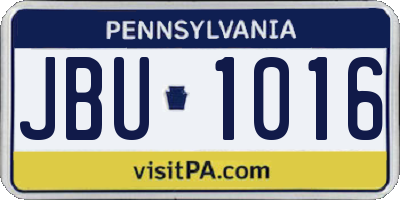 PA license plate JBU1016