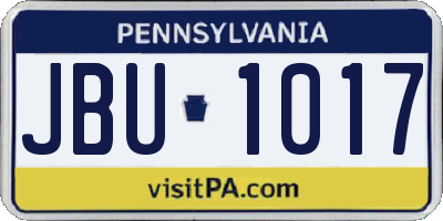 PA license plate JBU1017