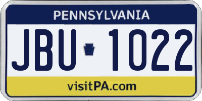 PA license plate JBU1022